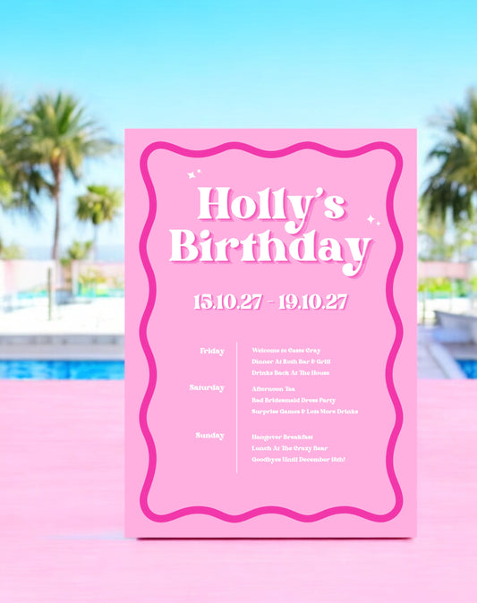 Holly Wavy Pink Birthday Itinerary & Invitation