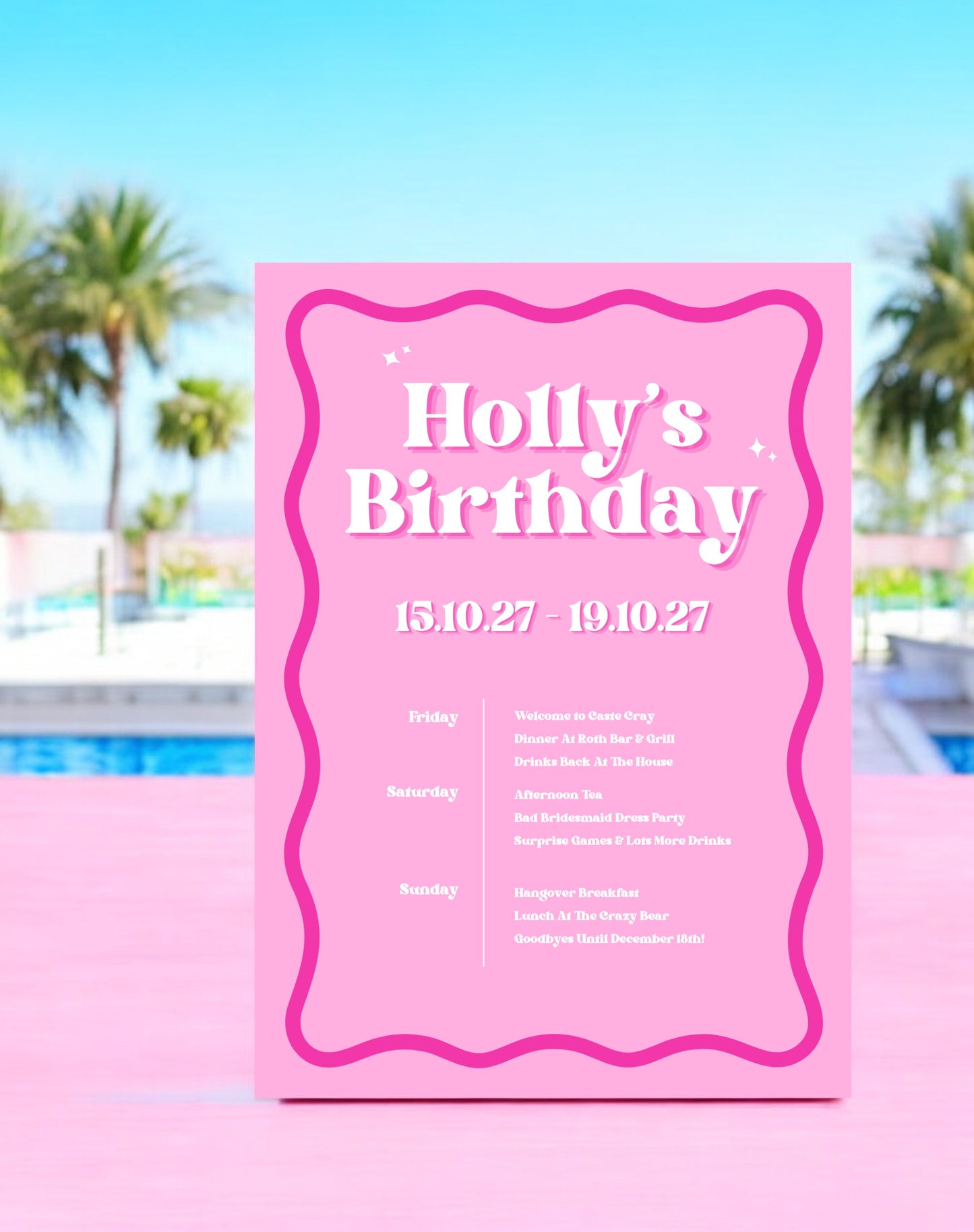 Holly Pink Hen Itinerary & Invitation Digital Template