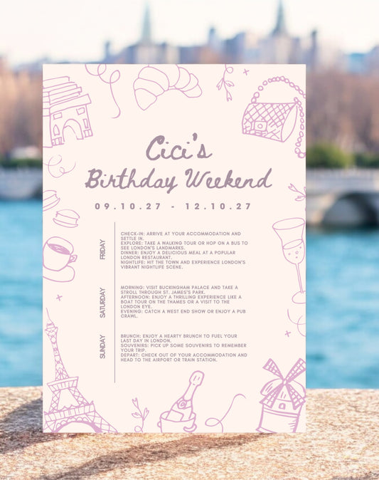 Cici Parisian Birthday Itinerary & Invitation - Ivy and Gold Wedding Stationery