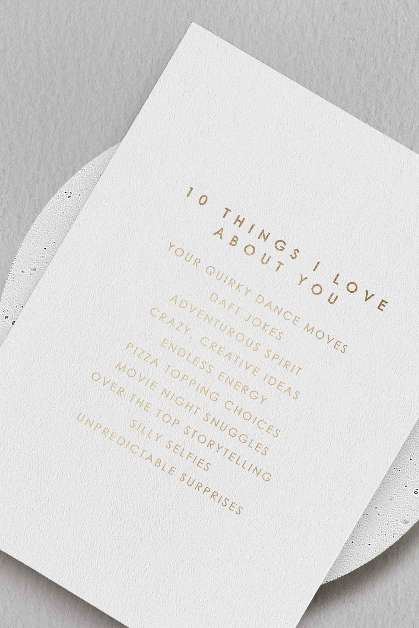 10 Things I Love Valentine's Card  Ivy and Gold Wedding Stationery   