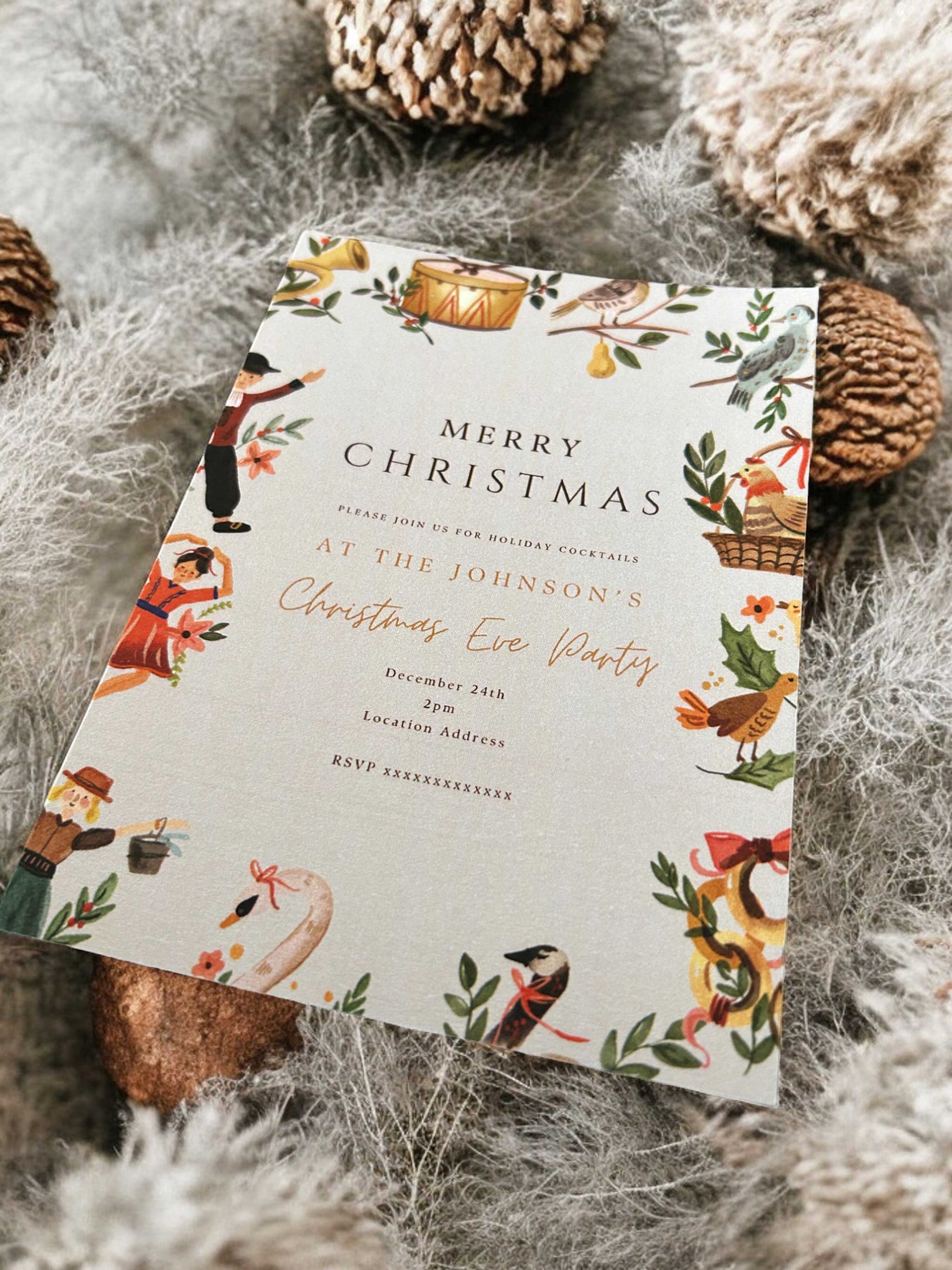 12 Days Of Christmas Party Invitation - Ivy and Gold Wedding Stationery