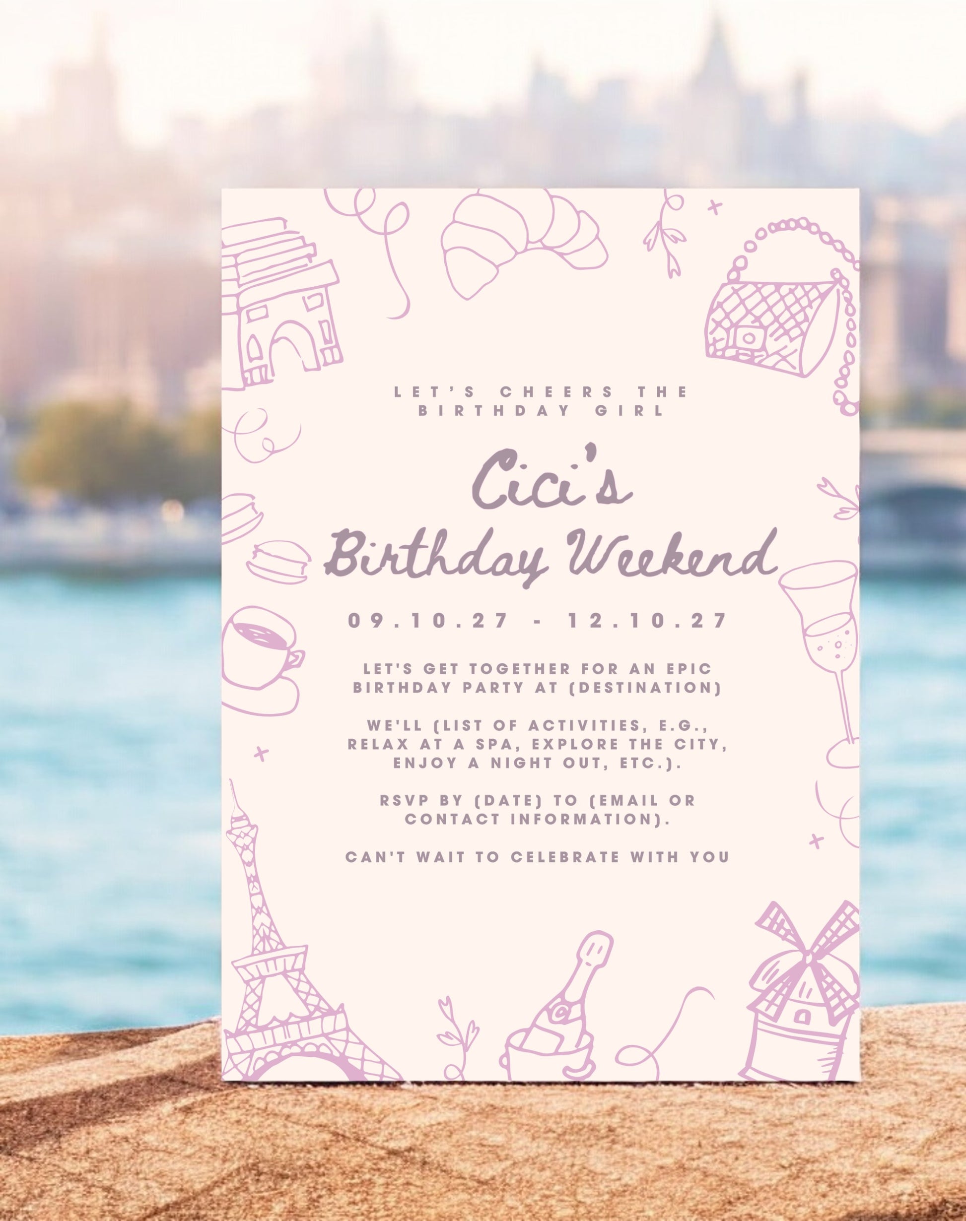 Cici Parisian Birthday Itinerary & Invitation - Ivy and Gold Wedding Stationery