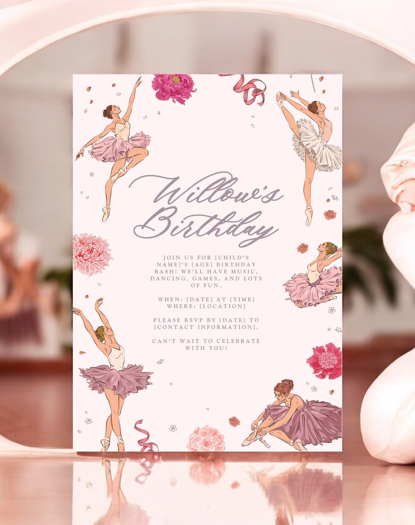 Willow Ballerina Birthday Invitation - Ivy and Gold Wedding Stationery