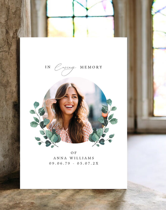 In Loving Memory Funeral Welcome Sign with Photo - Ivy and Gold Wedding Stationery