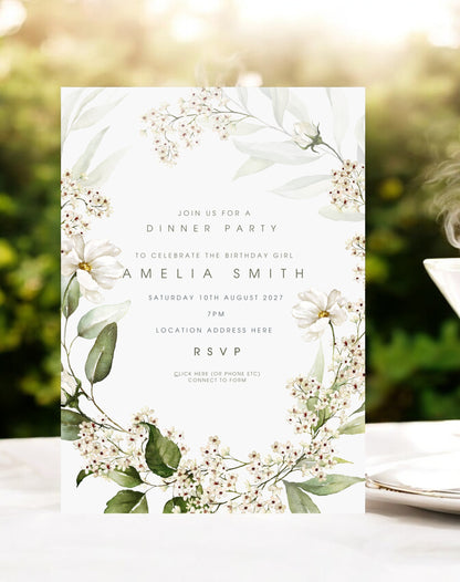 Amelia Floral Birthday Invitation - Ivy and Gold Wedding Stationery