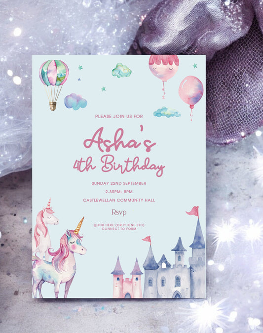 Asha Unicorn Birthday Invitation - Ivy and Gold Wedding Stationery