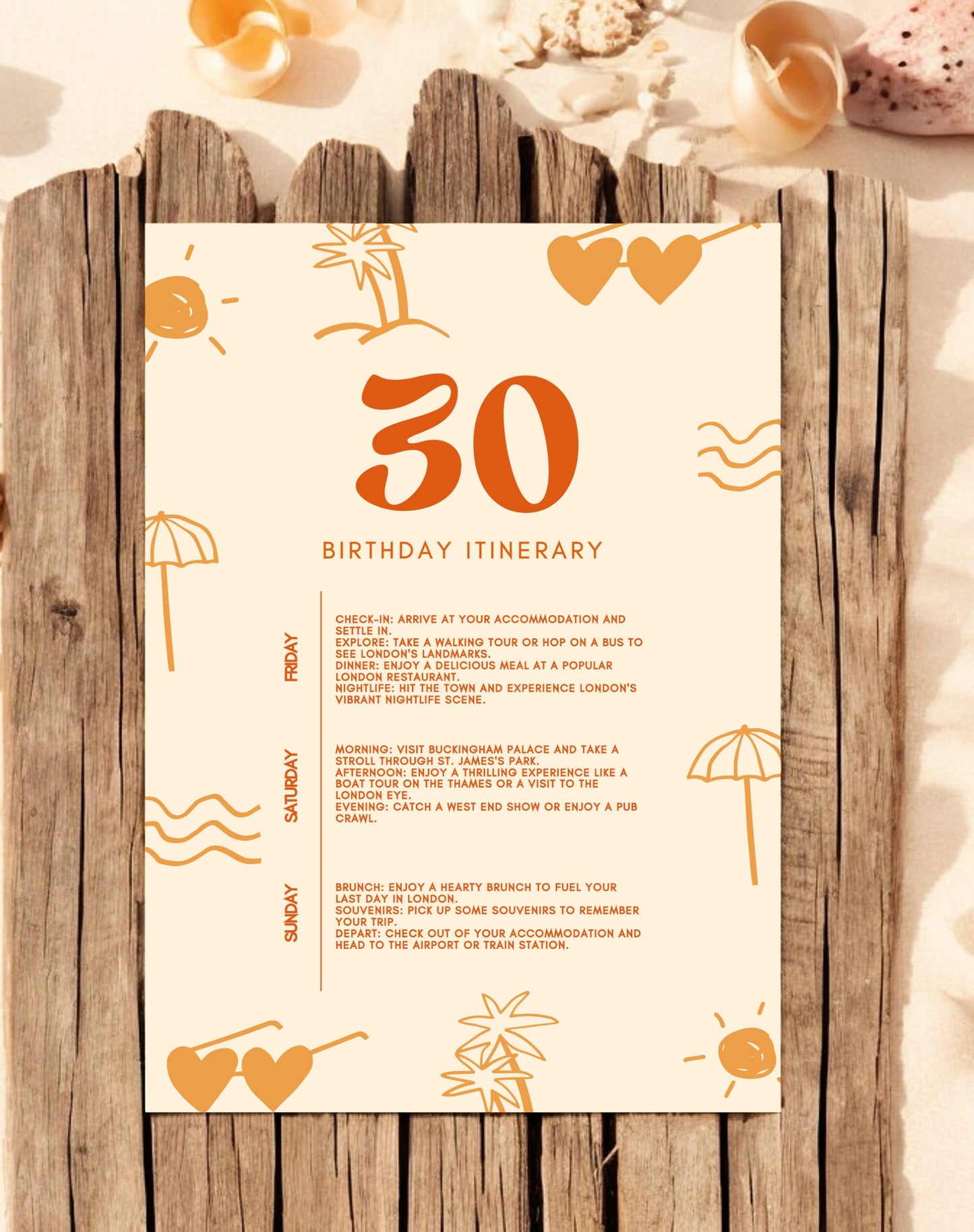 Avery Beach Birthday Itinerary & Invitation - Ivy and Gold Wedding Stationery