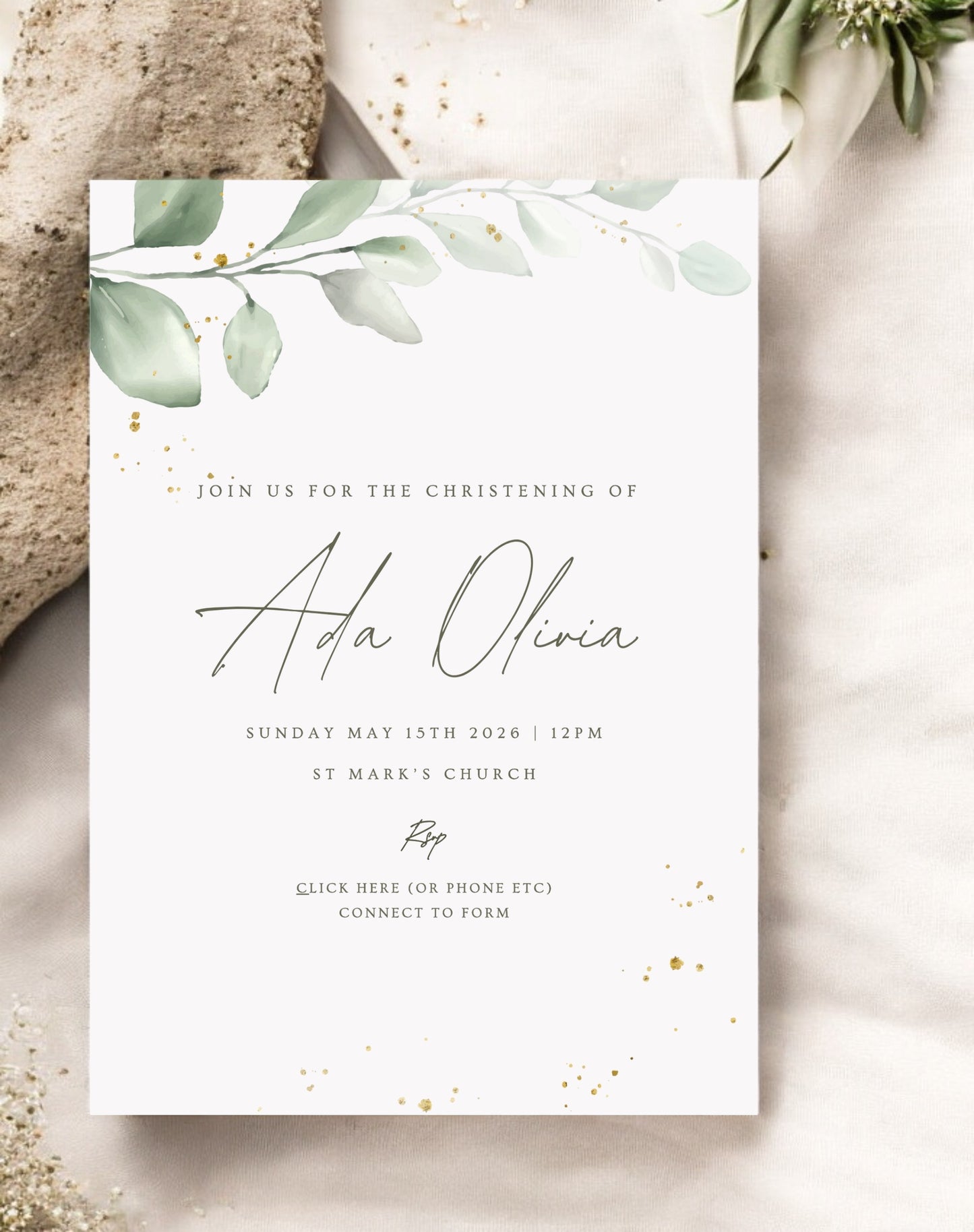 Ada Foliage Christening Invitation - Ivy and Gold Wedding Stationery