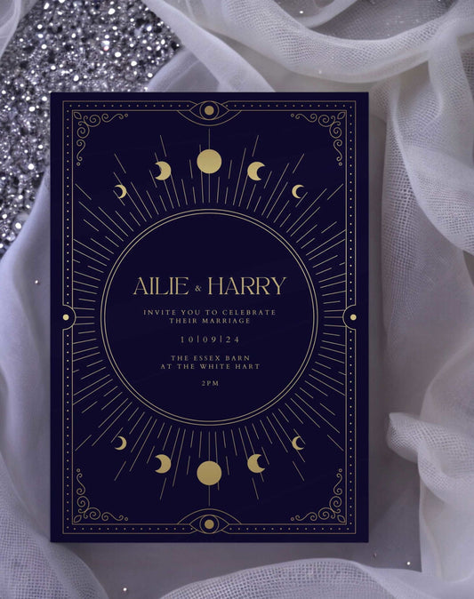 Ailie Digital Wedding Invitation - Ivy and Gold Wedding Stationery -  