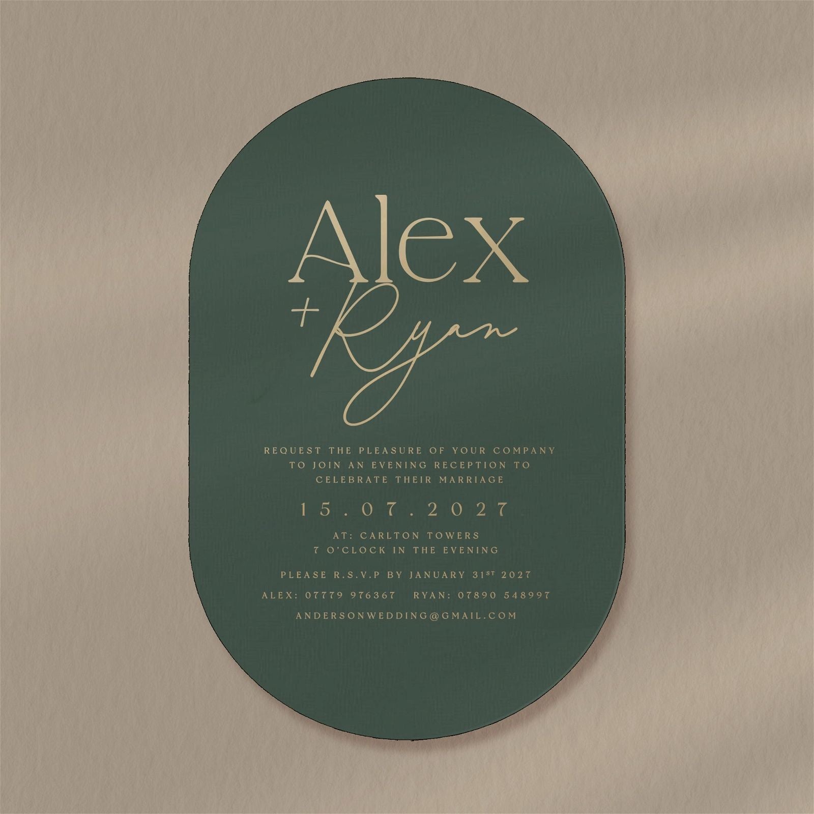 Alex Evening Invitation  Ivy and Gold Wedding Stationery   