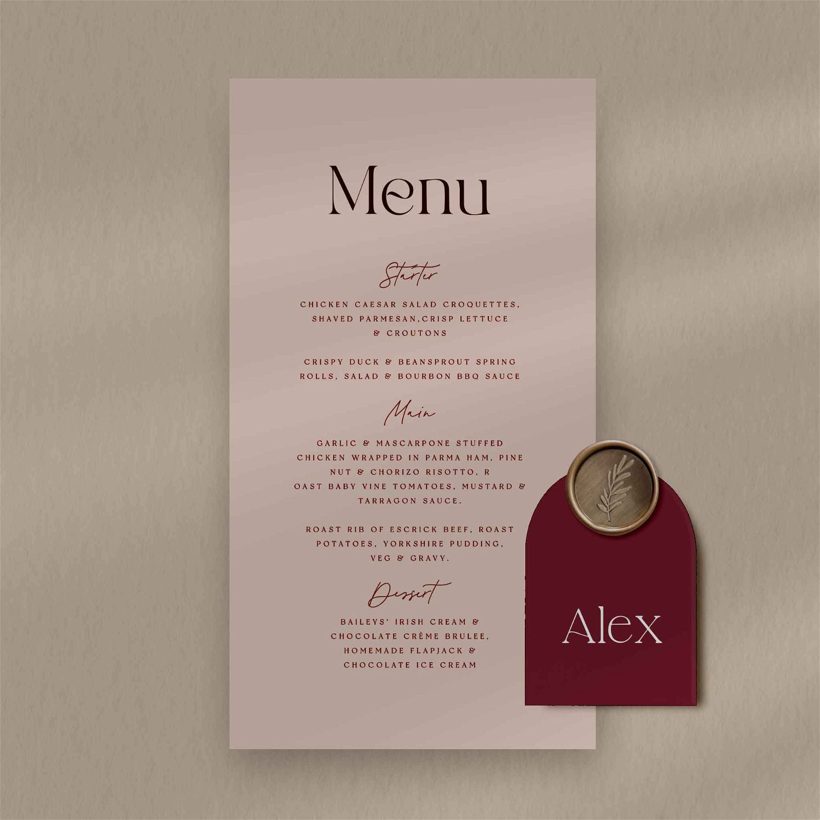 Alex Menu  Ivy and Gold Wedding Stationery   
