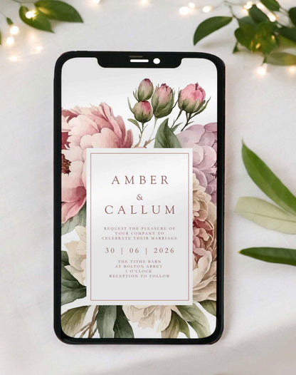 Amber Digital Wedding Invitation - Ivy and Gold Wedding Stationery -  