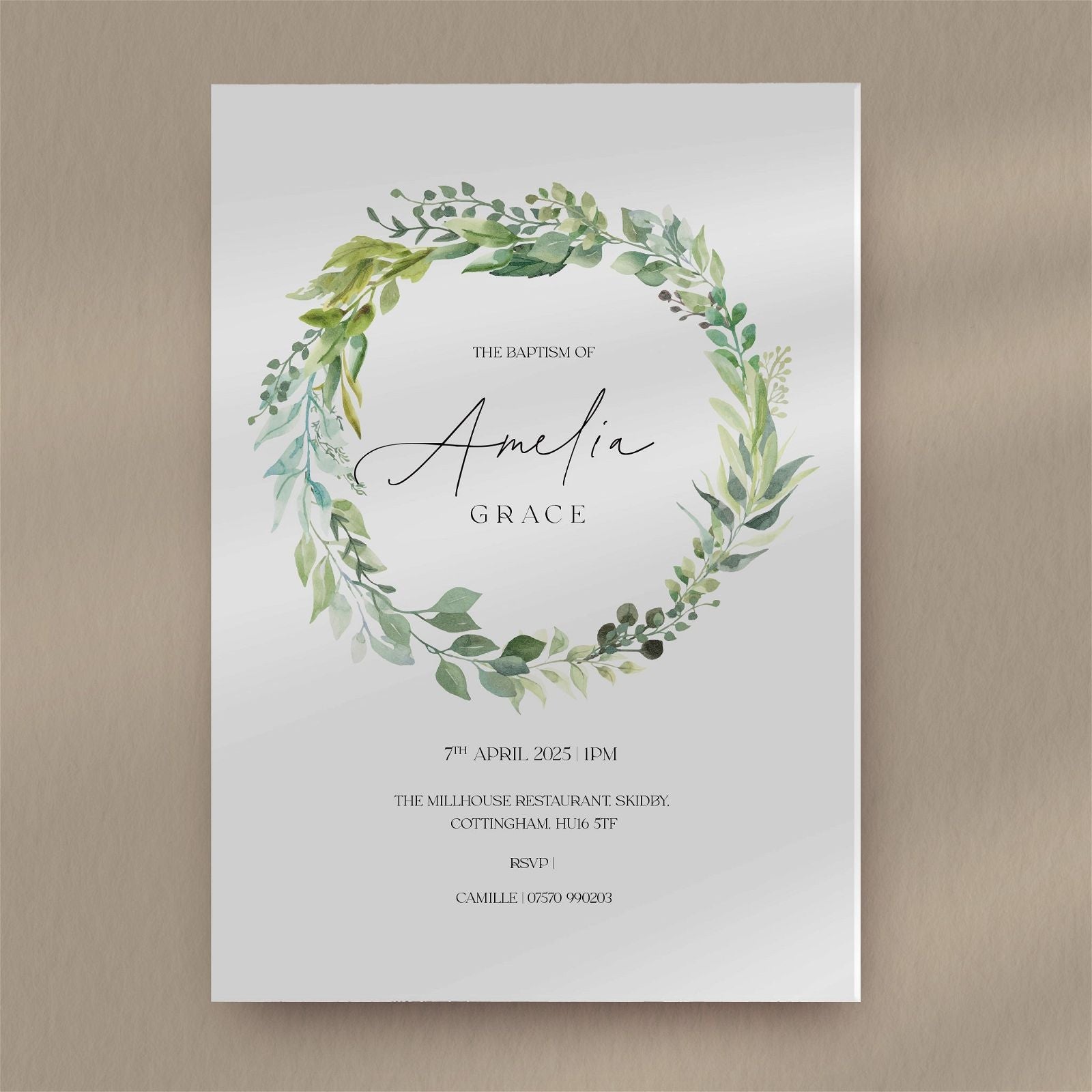 Amelia Christening Invitation  Ivy and Gold Wedding Stationery   