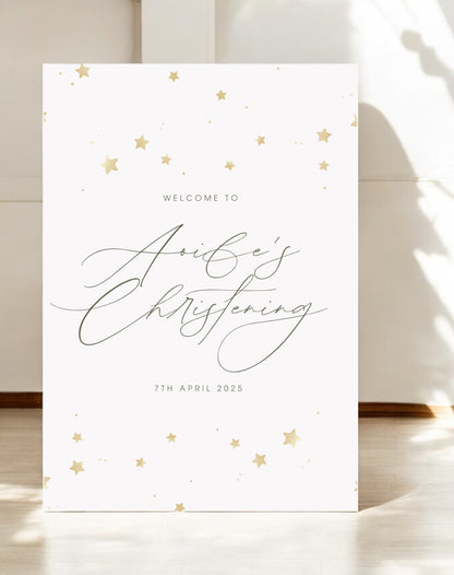 Aoife Stars Christening Welcome Sign - Ivy and Gold Wedding Stationery