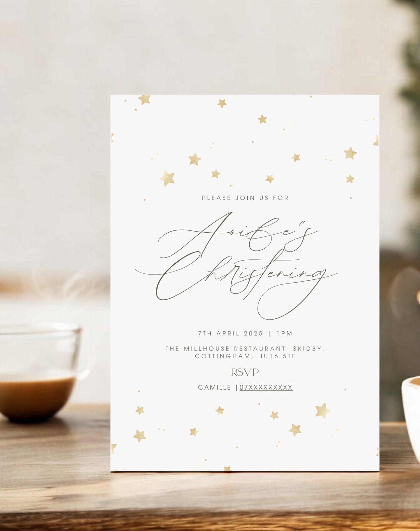 Aoife Stars Christening Invitation - Ivy and Gold Wedding Stationery