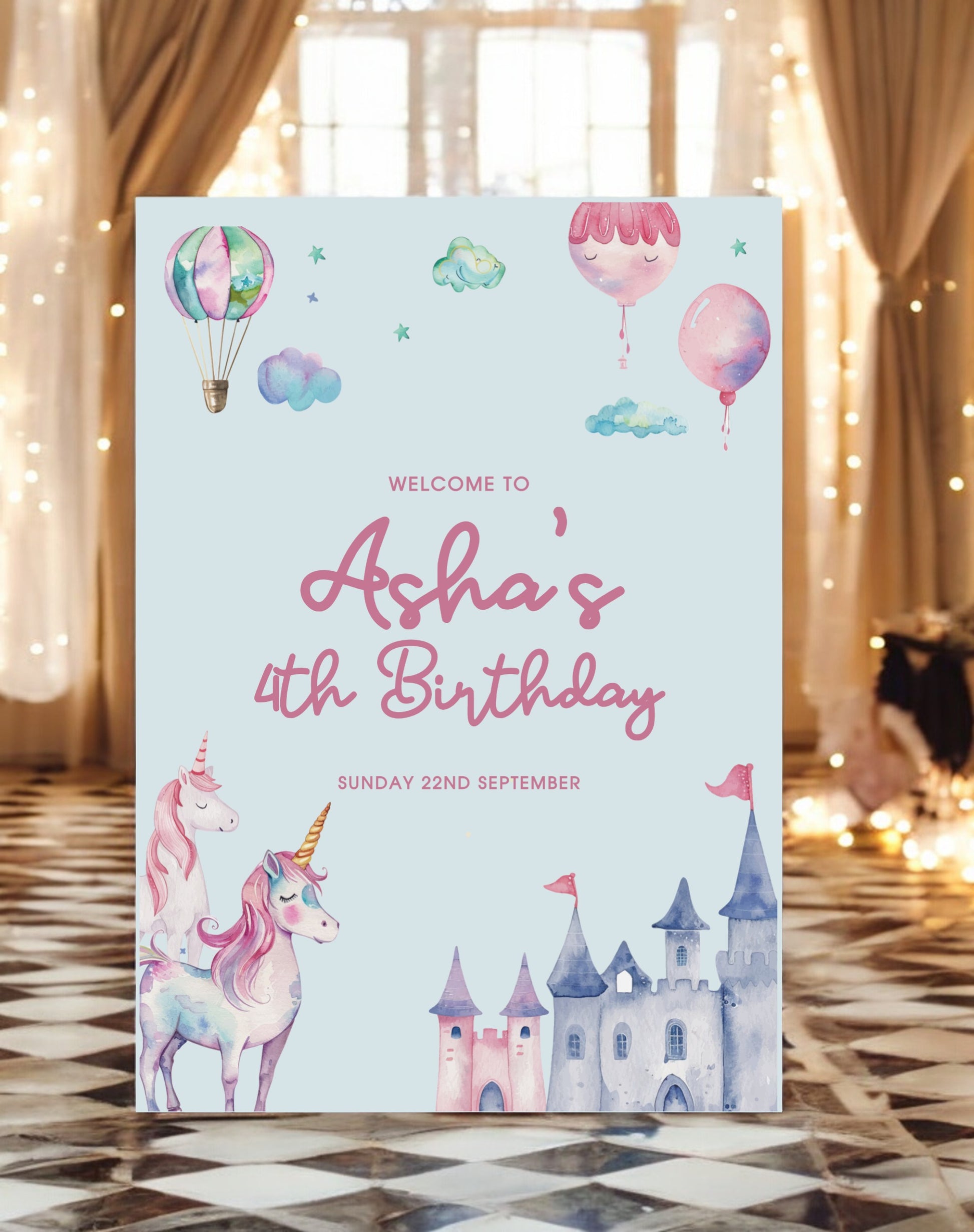 Asha Unicorn Birthday Party Welcome Sign - Ivy and Gold Wedding Stationery