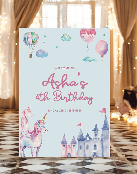 Asha Unicorn Birthday Party Welcome Sign - Ivy and Gold Wedding Stationery