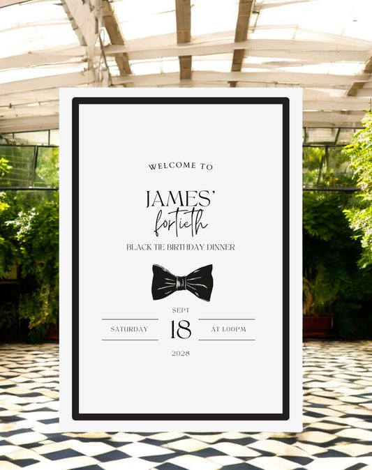 James Black Tie Birthday Party Welcome Sign - Ivy and Gold Wedding Stationery