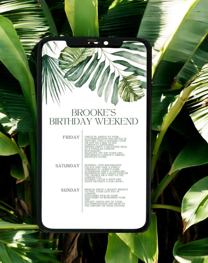 Brooke Tropical Birthday Itinerary & Invitation - Ivy and Gold Wedding Stationery