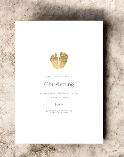 Baby Feet Christening Invitation - Ivy and Gold Wedding Stationery