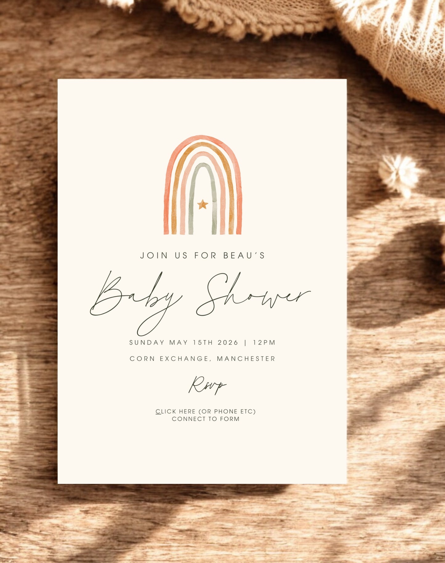 Beau Rainbow Boho Baby Shower Invite - Ivy and Gold Wedding Stationery