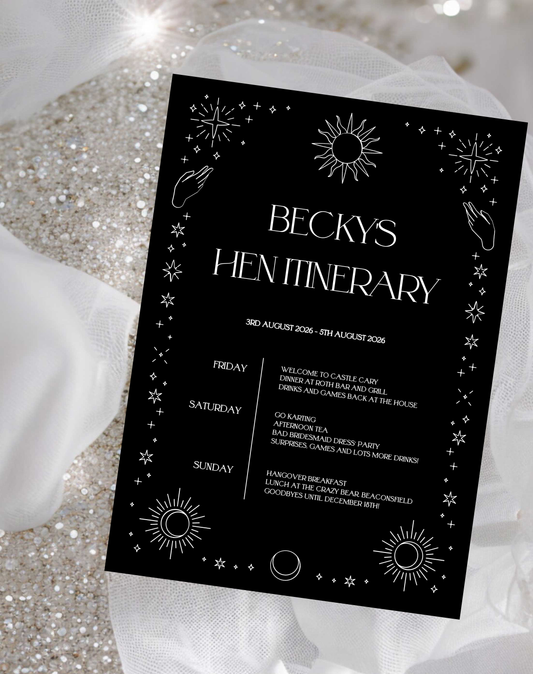 Becky Celestial Hen Itinerary Digital Template