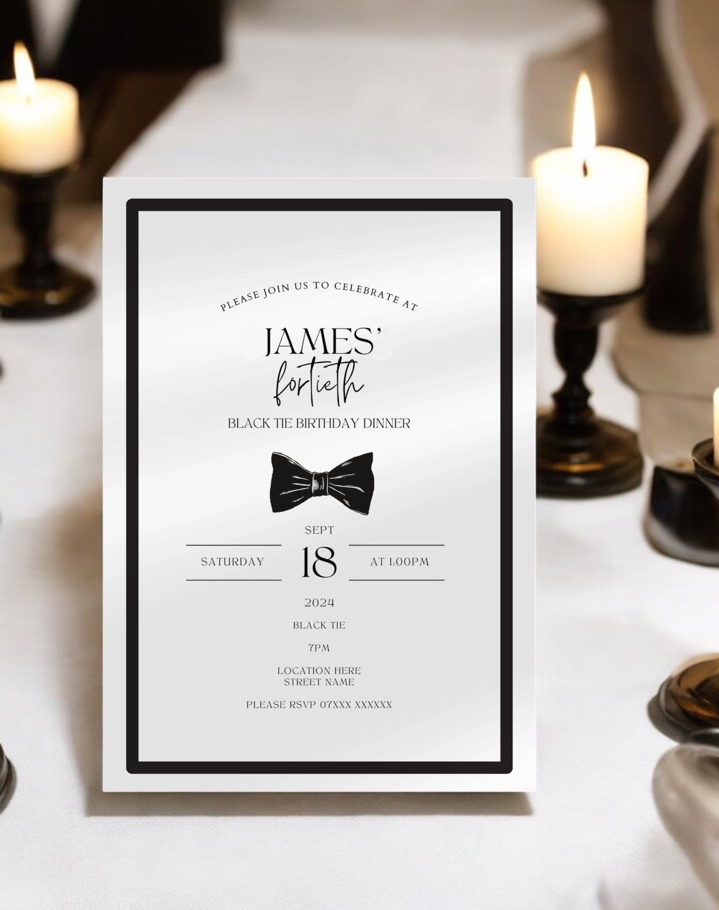 James Black Tie Birthday Invitation - Ivy and Gold Wedding Stationery