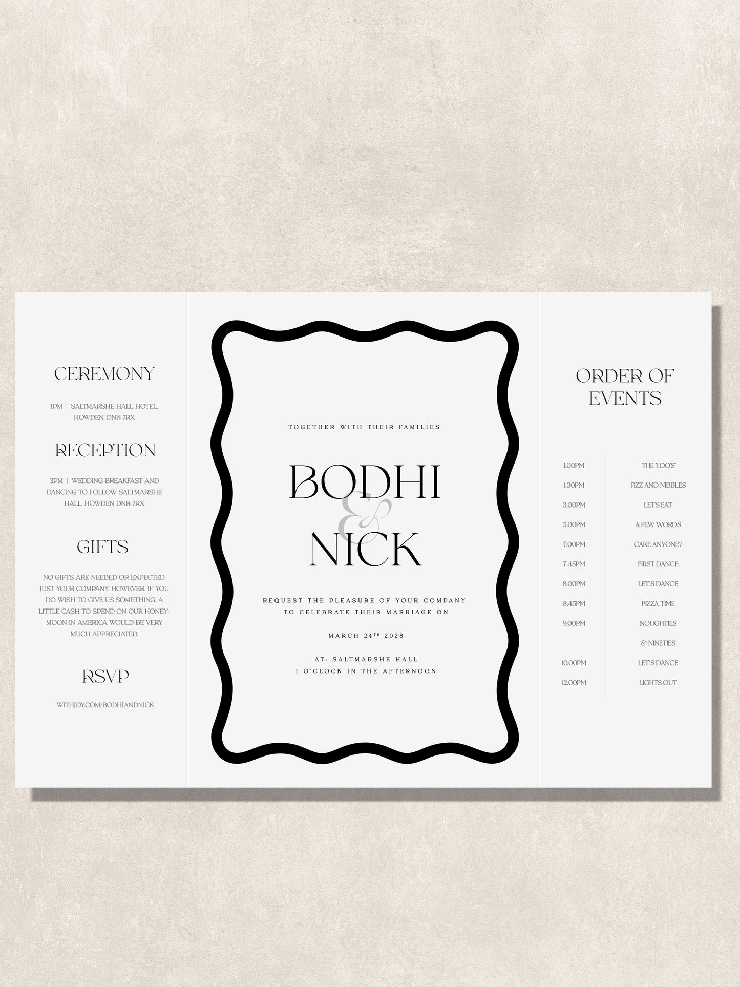 Bodhi Black Tie Wedding Invitations