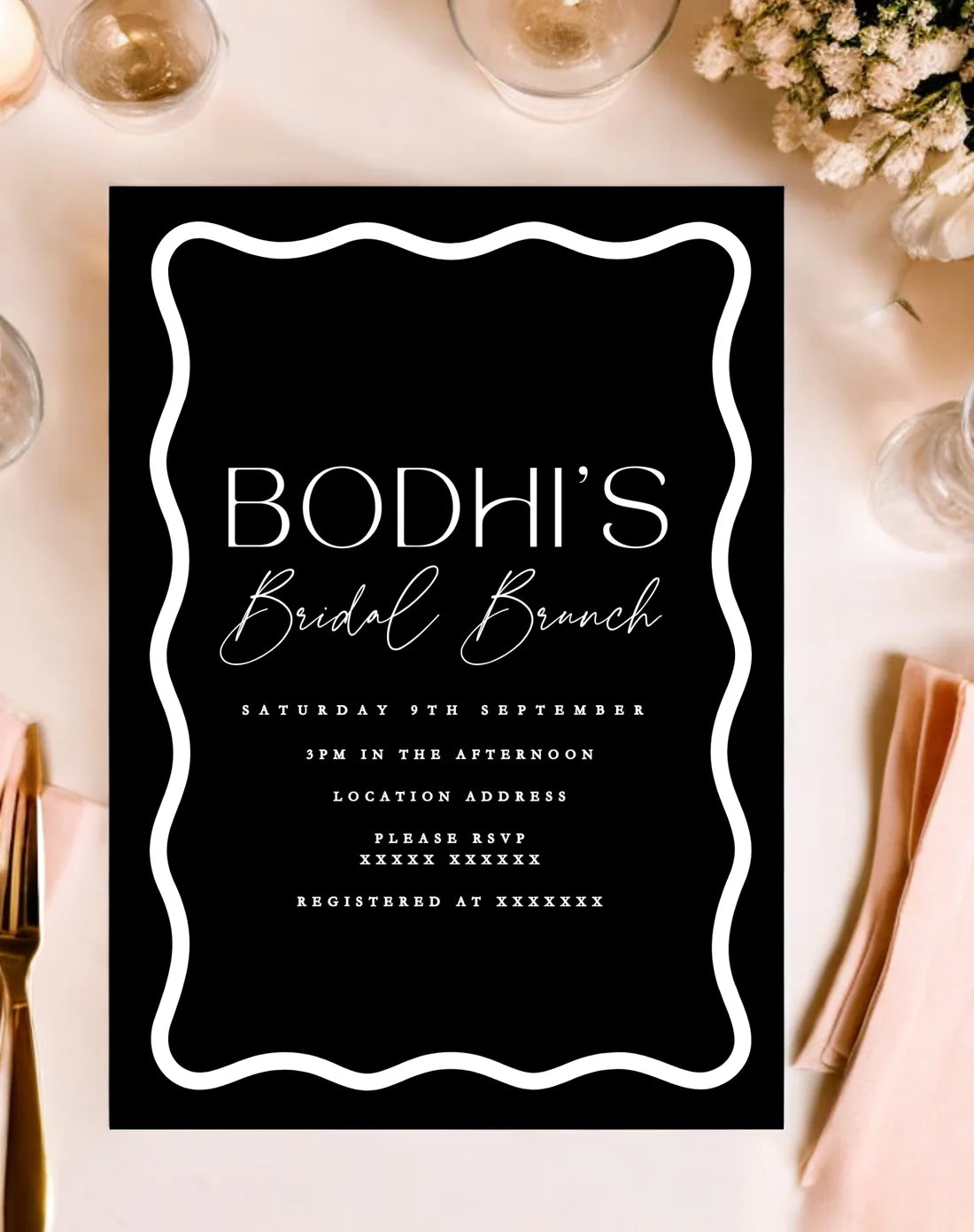 Bodhi Wavy Bridal Brunch Invitation Digital Template