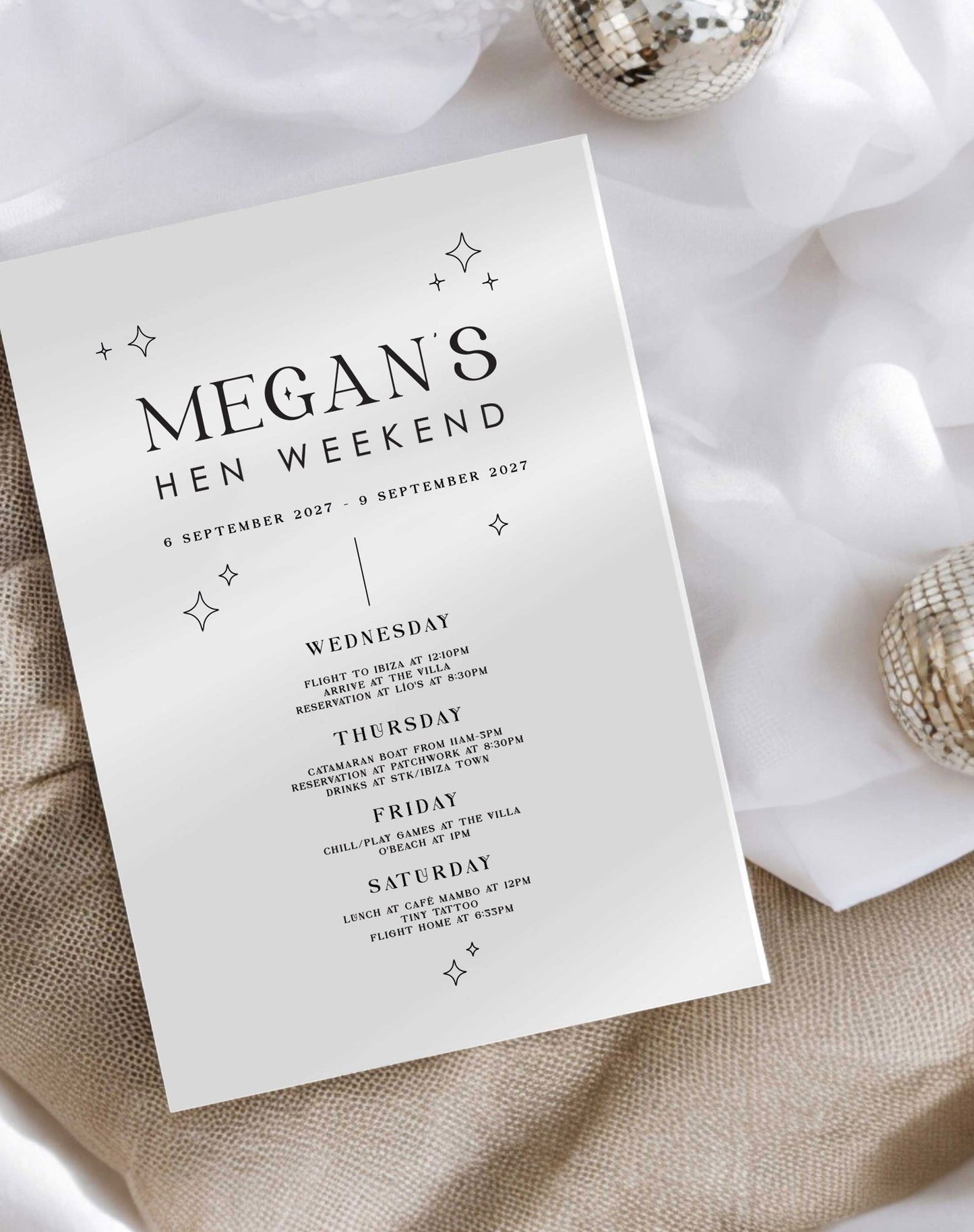 Boho Hen Itinerary - Ivy and Gold Wedding Stationery -  