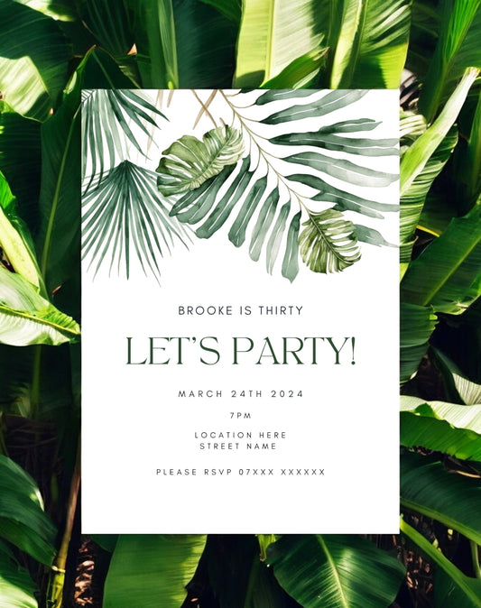 Brooke Tropical Birthday Itinerary & Invitation - Ivy and Gold Wedding Stationery