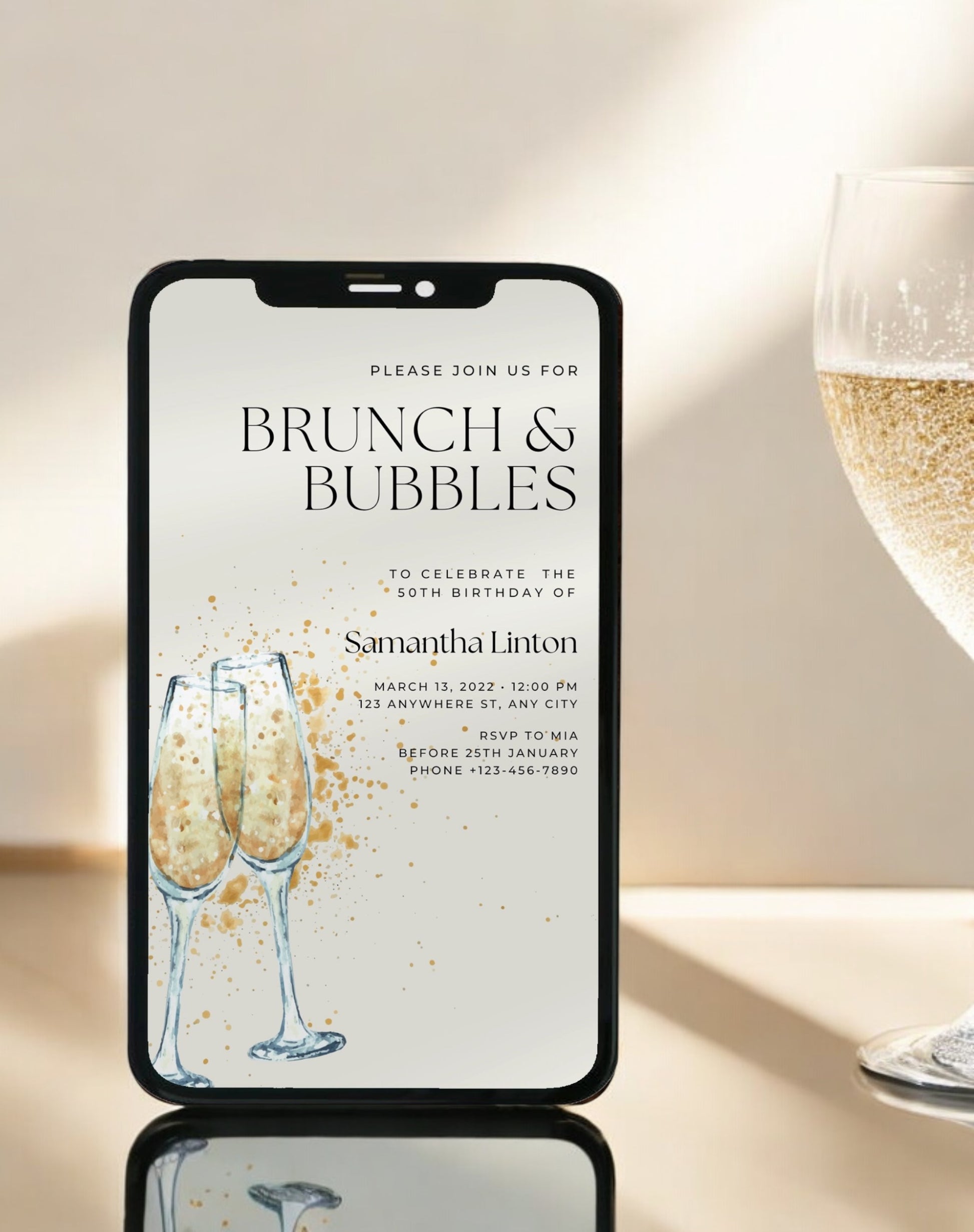 Brunch & Bubbles Birthday Invitation - Ivy and Gold Wedding Stationery