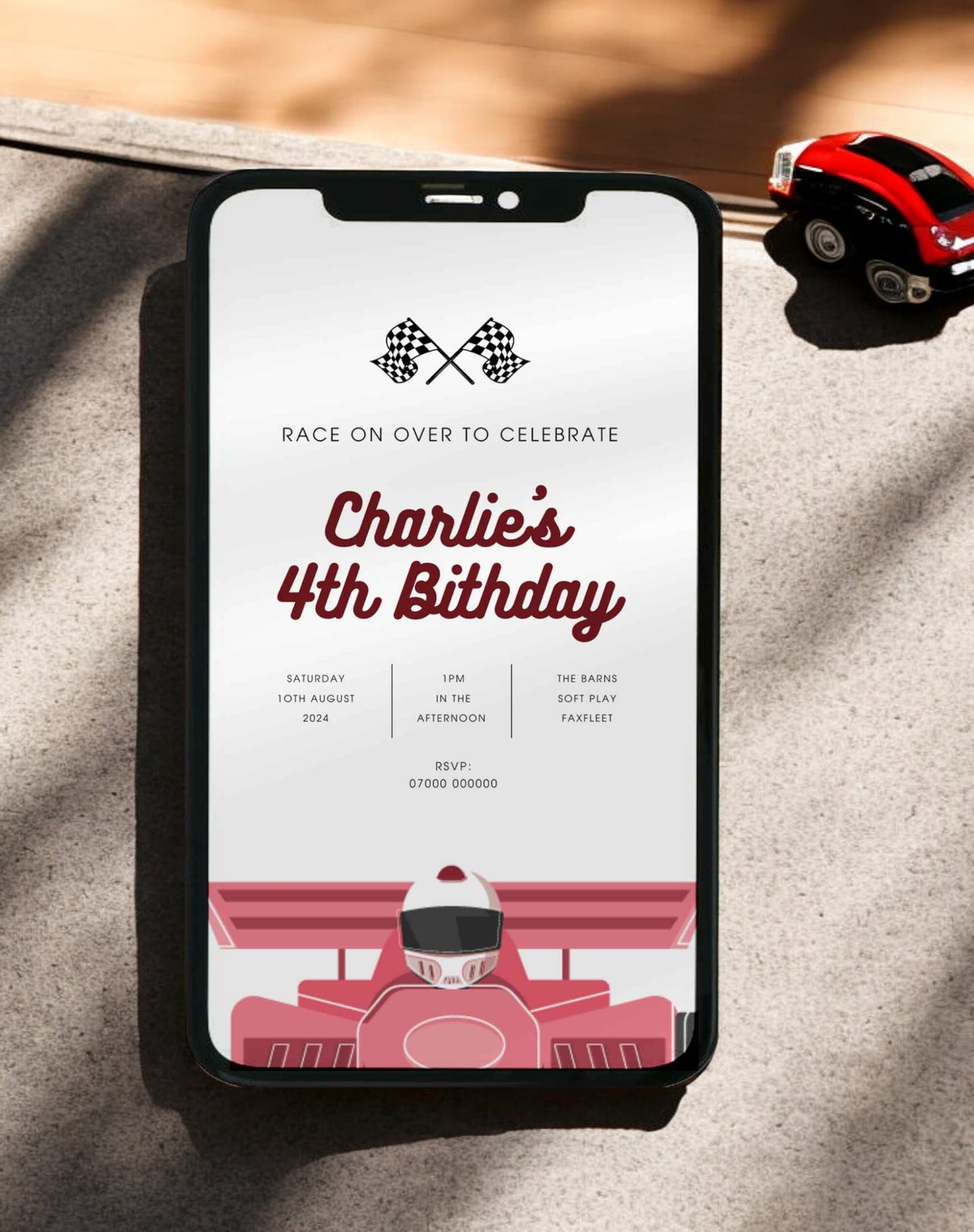 Charlie Race Car Birthday Invitation - Ivy and Gold Wedding Stationery