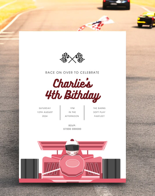 Charlie Race Car Birthday Invitation - Ivy and Gold Wedding Stationery