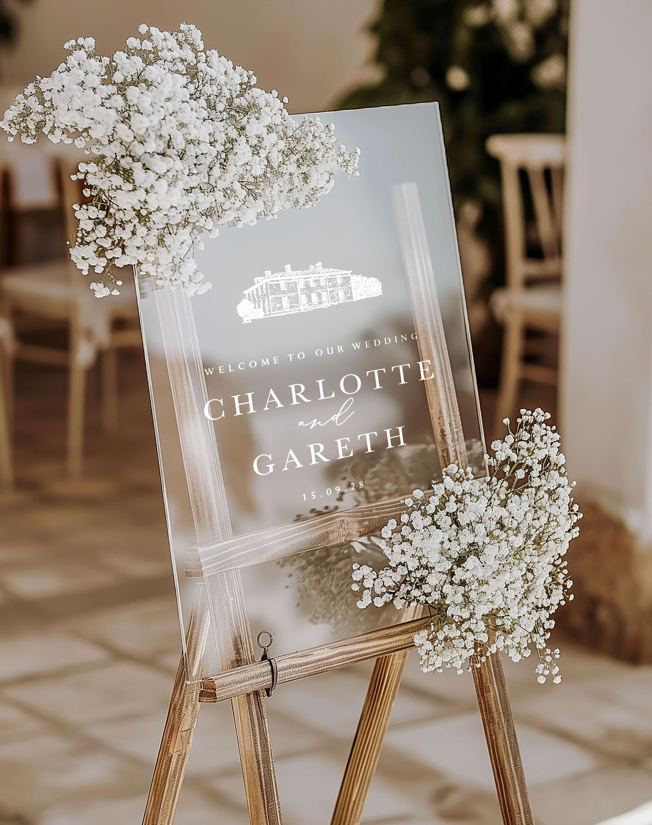 Personalised Illustrated Wedding Venue Welcome Sign shops