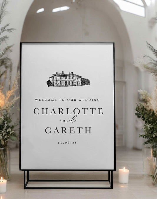 Charlotte | Venue Illustration Welcome Sign - Ivy and Gold Wedding Stationery -  