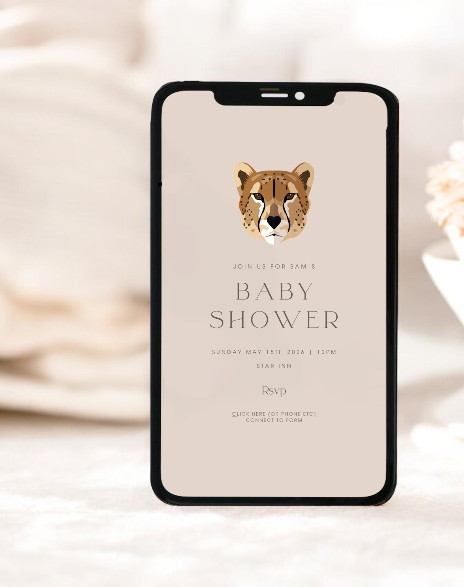 Sam Cheetah Baby Shower Invite - Ivy and Gold Wedding Stationery