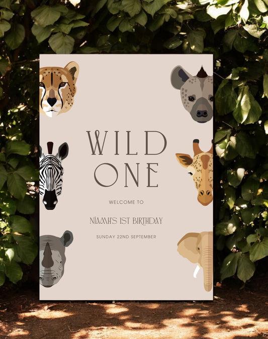 Safari Wild One Birthday Party Welcome Sign - Ivy and Gold Wedding Stationery