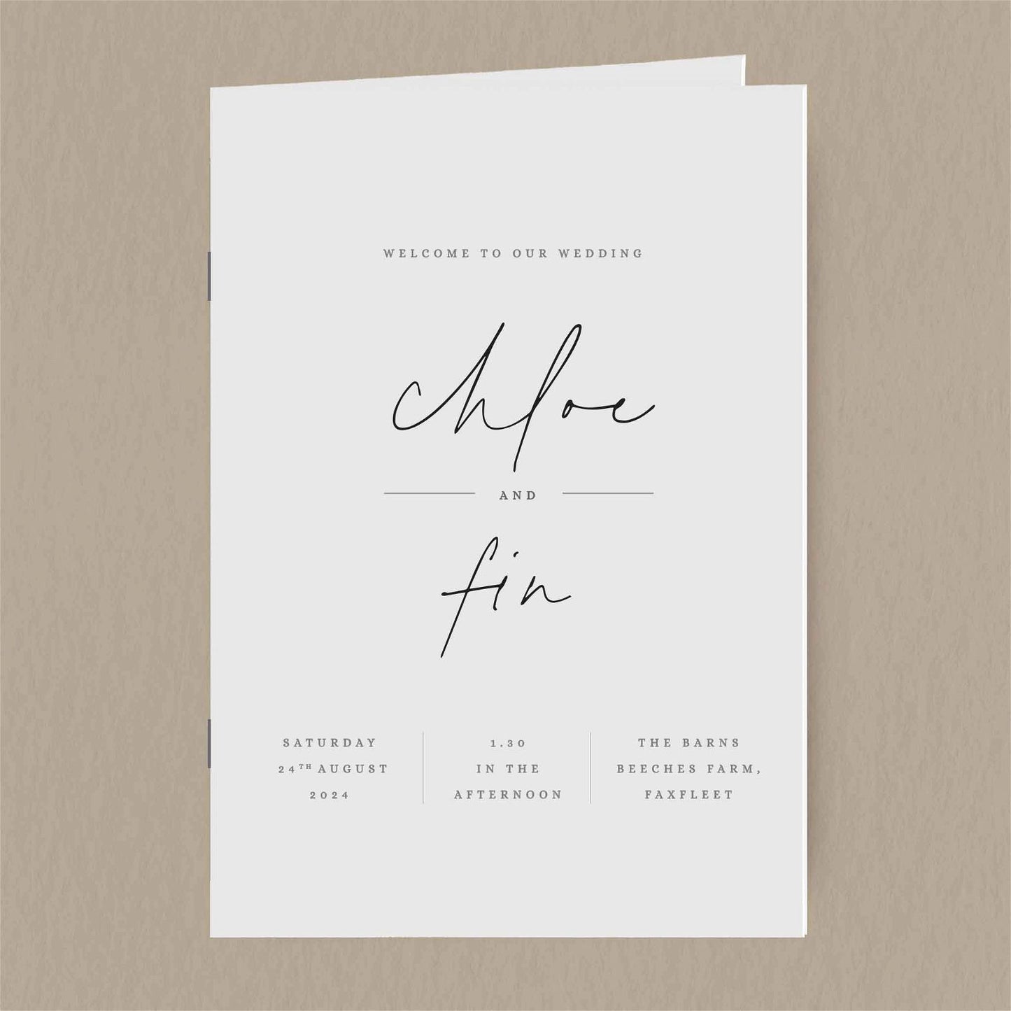 Chloe Order Of Service  Ivy and Gold Wedding Stationery   