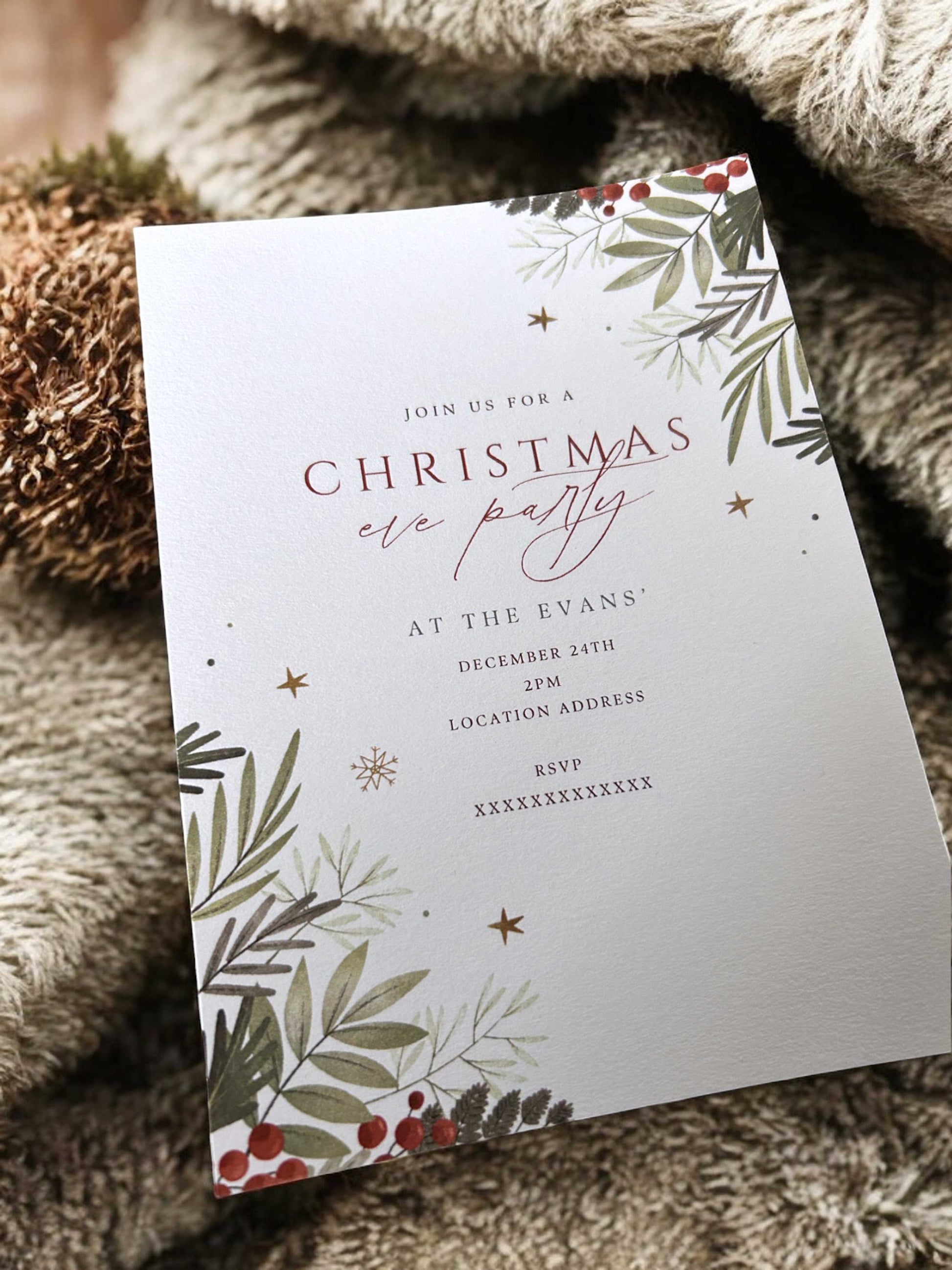 Winter Greenery Xmas Party Invitation - Ivy and Gold Wedding Stationery