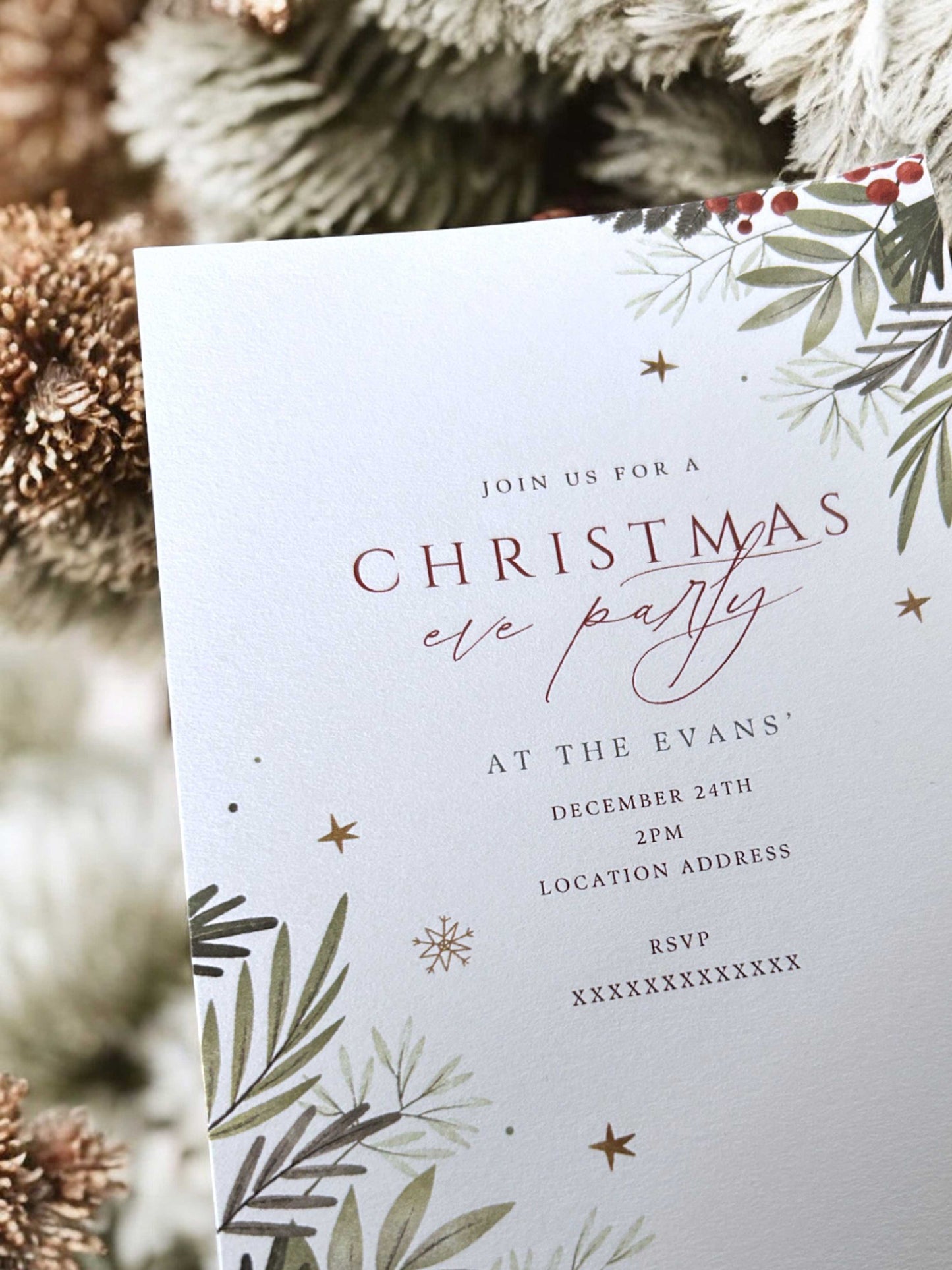 Winter Greenery Christmas Party Invitation - Ivy and Gold Wedding Stationery