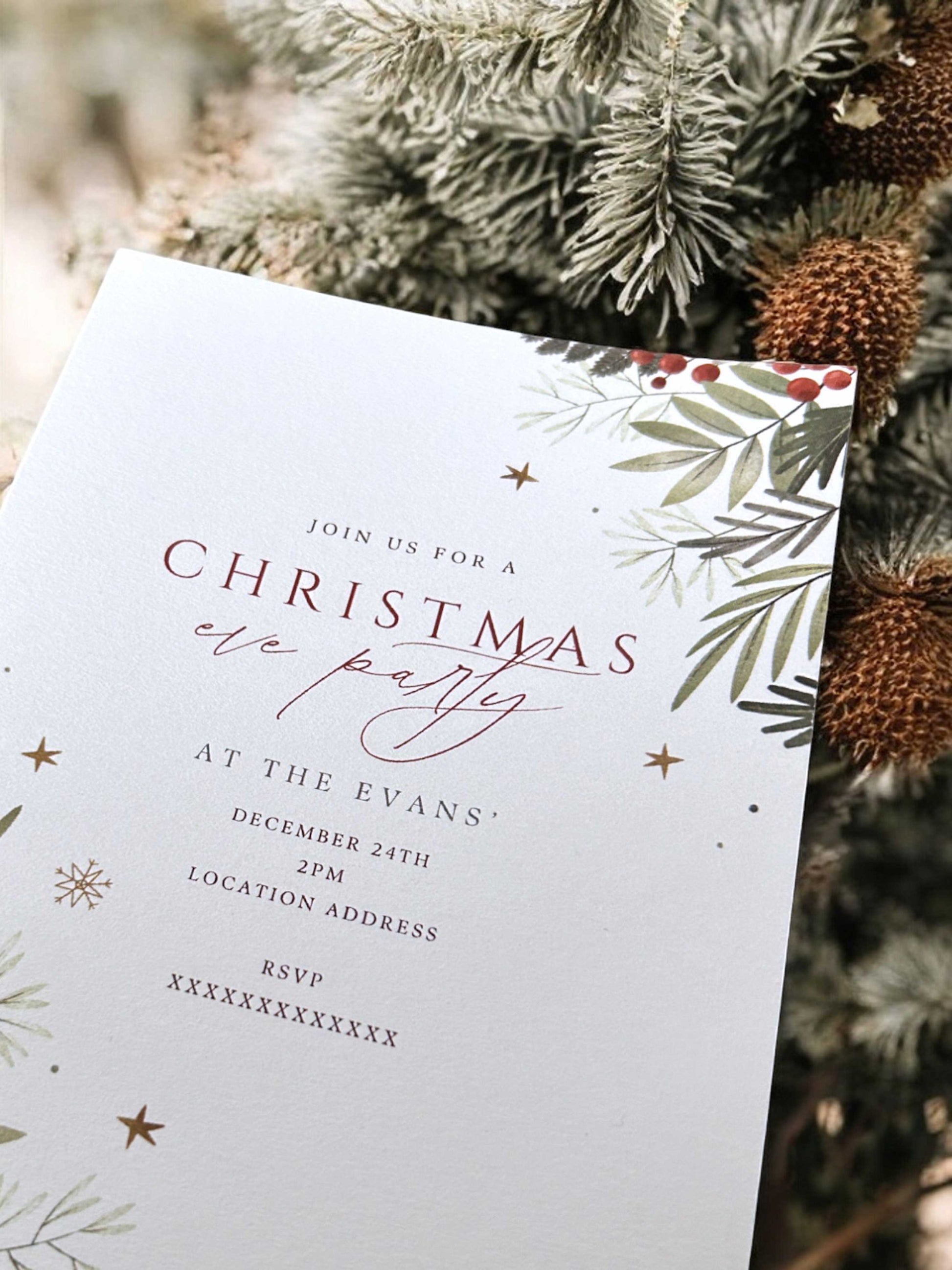 Winter Greenery Christmas Party Invitation - Ivy and Gold Wedding Stationery