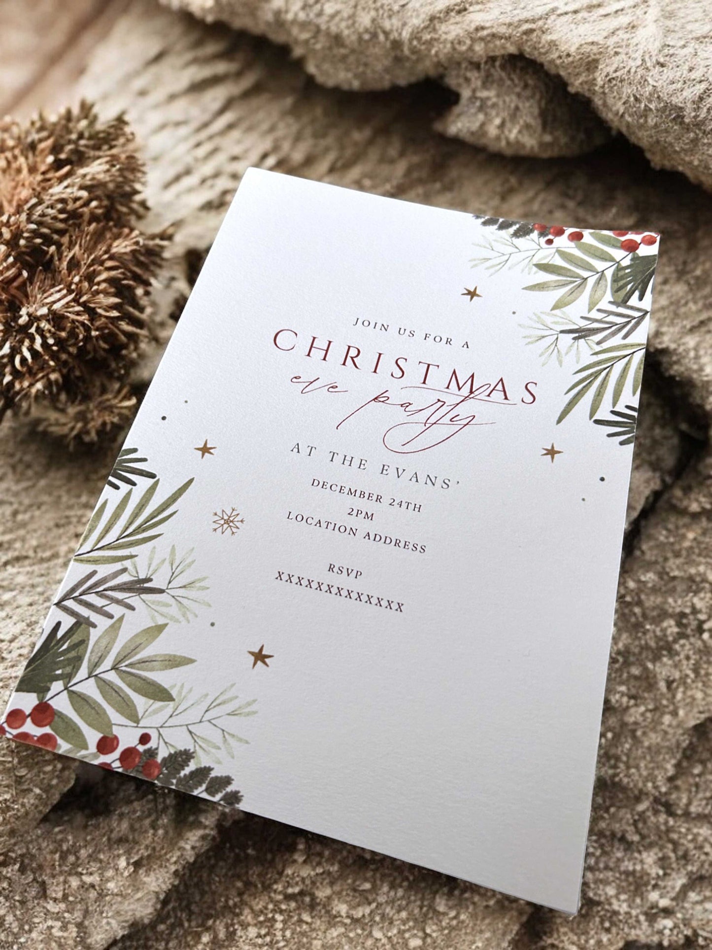 Winter Greenery Christmas Party Invitation - Ivy and Gold Wedding Stationery