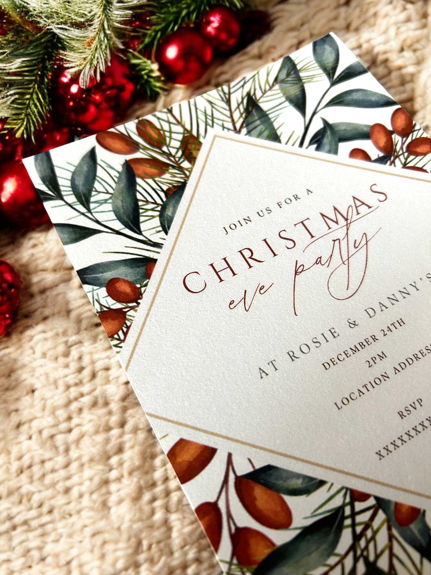 Winter Berry Christmas Party Invitation - Ivy and Gold Wedding Stationery