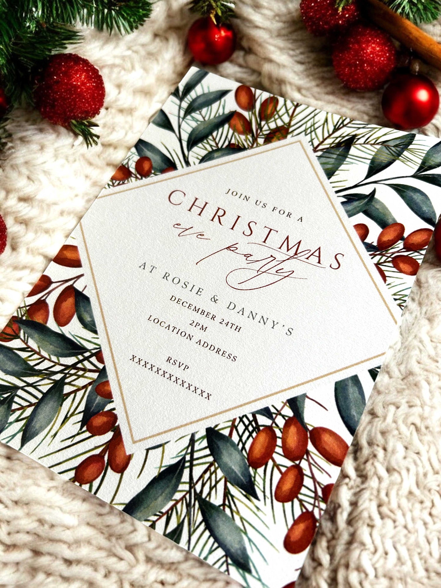 Winter Berry Christmas Party Invitation - Ivy and Gold Wedding Stationery