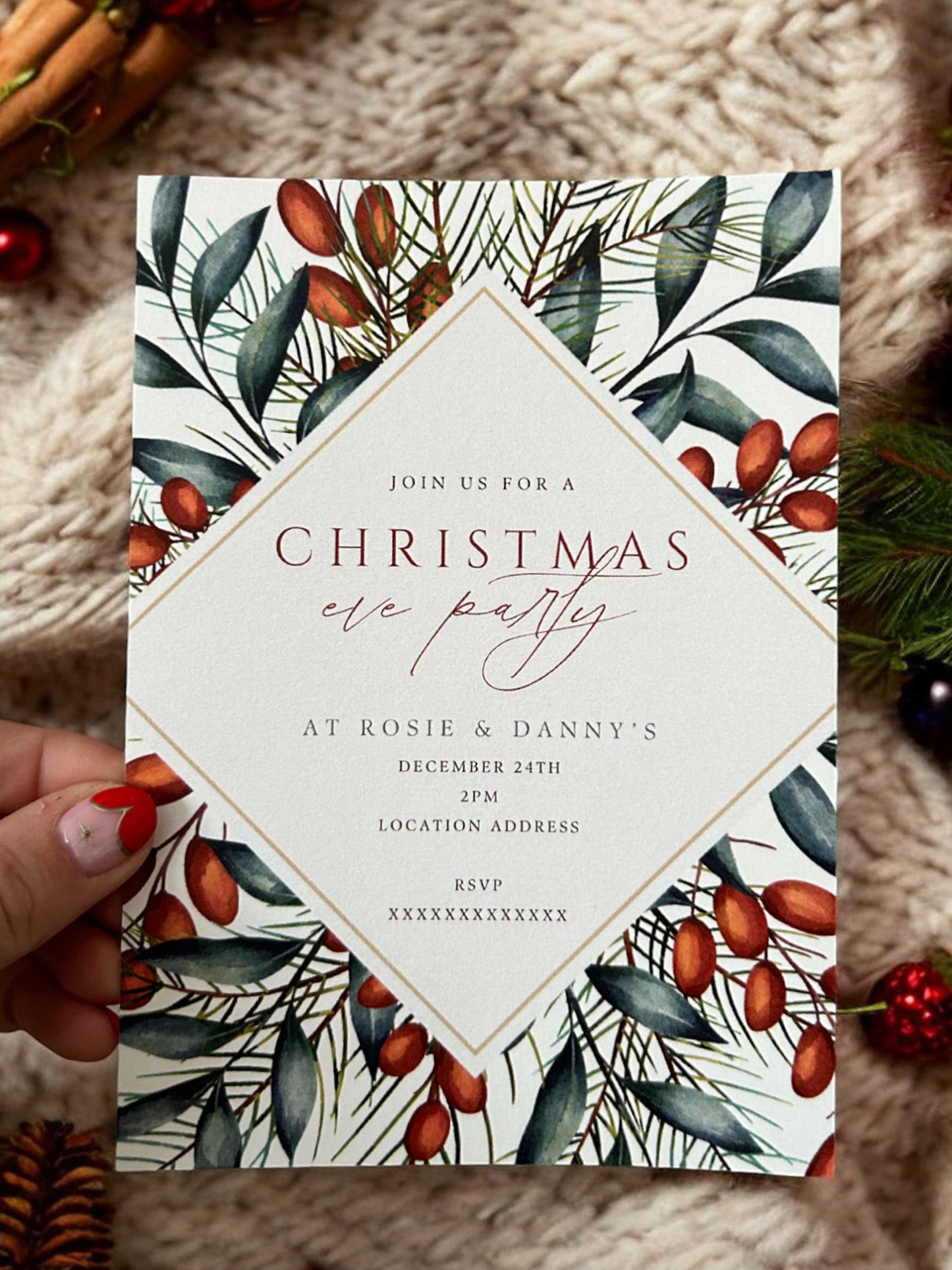 Winter Berry Christmas Party Invitation - Ivy and Gold Wedding Stationery