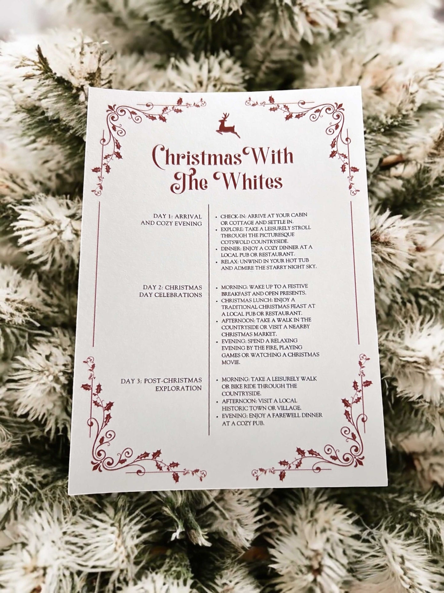 Traditional Christmas Itinerary Card - Ivy and Gold Wedding Stationery