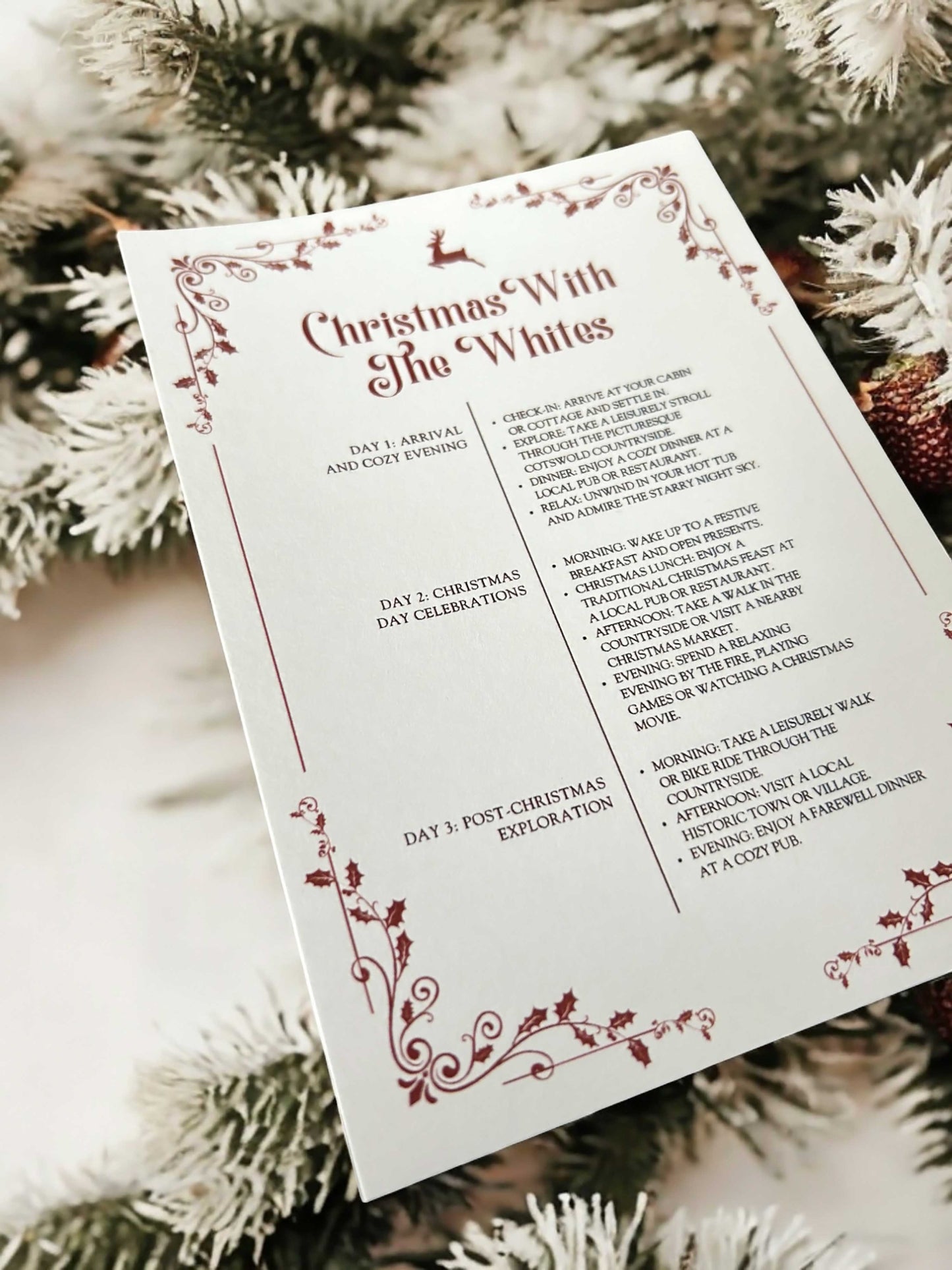 Traditional Christmas Itinerary Card - Ivy and Gold Wedding Stationery