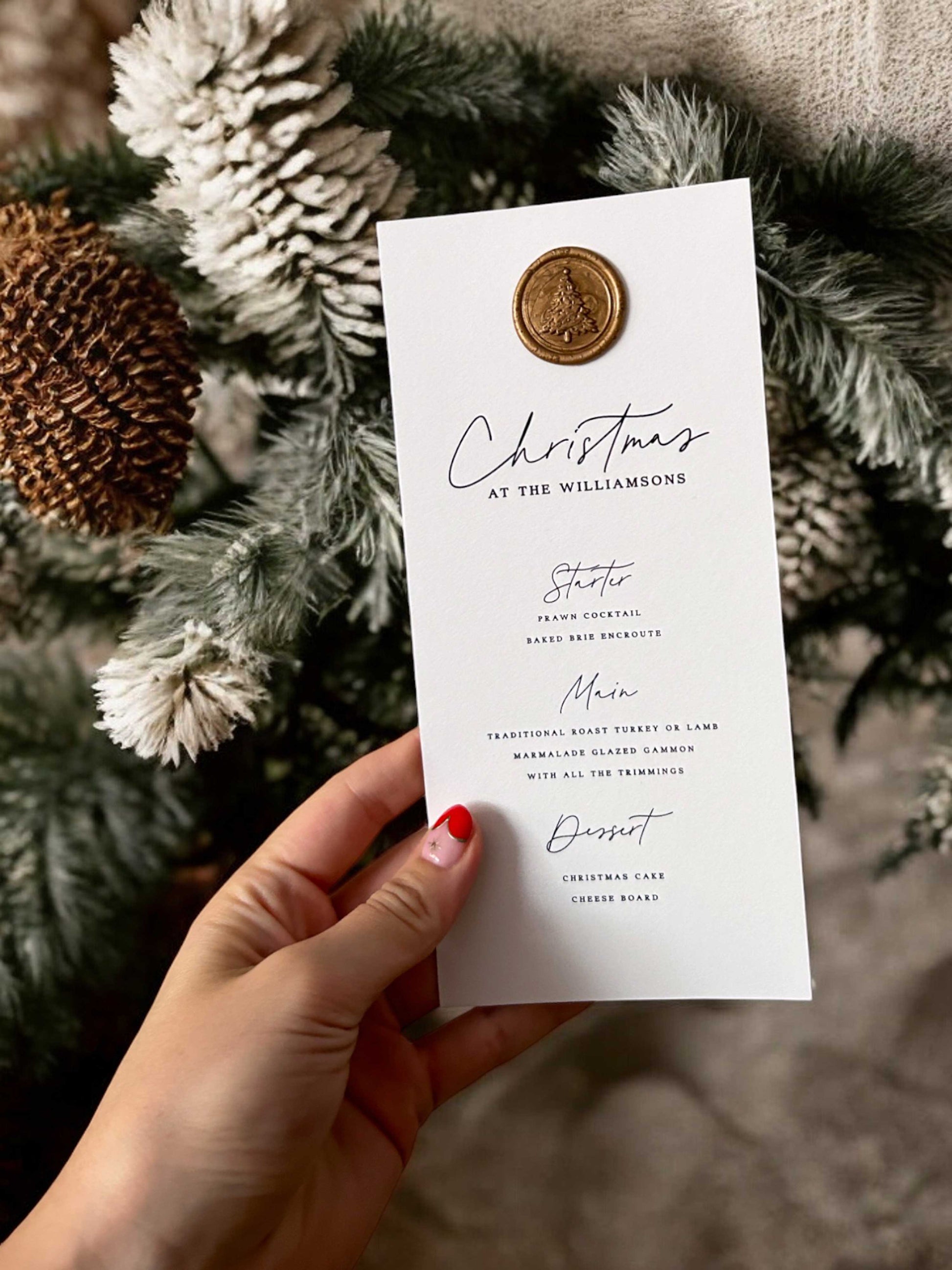 Christmas Dinner Menu Card - Ivy and Gold Wedding Stationery