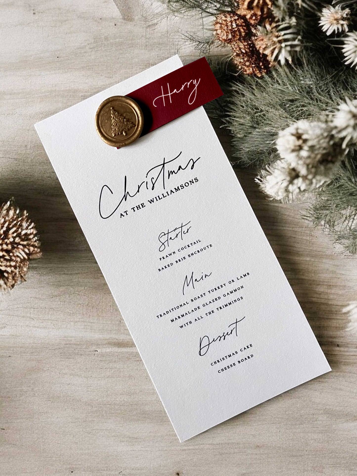 Christmas Dinner Menu - Ivy and Gold Wedding Stationery